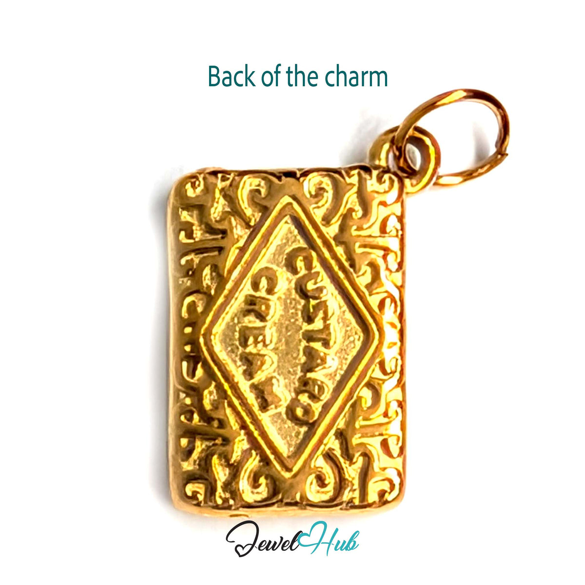 Back of the gold-tone custard cream biscuit charm showing the sculpted reverse - JewelHub