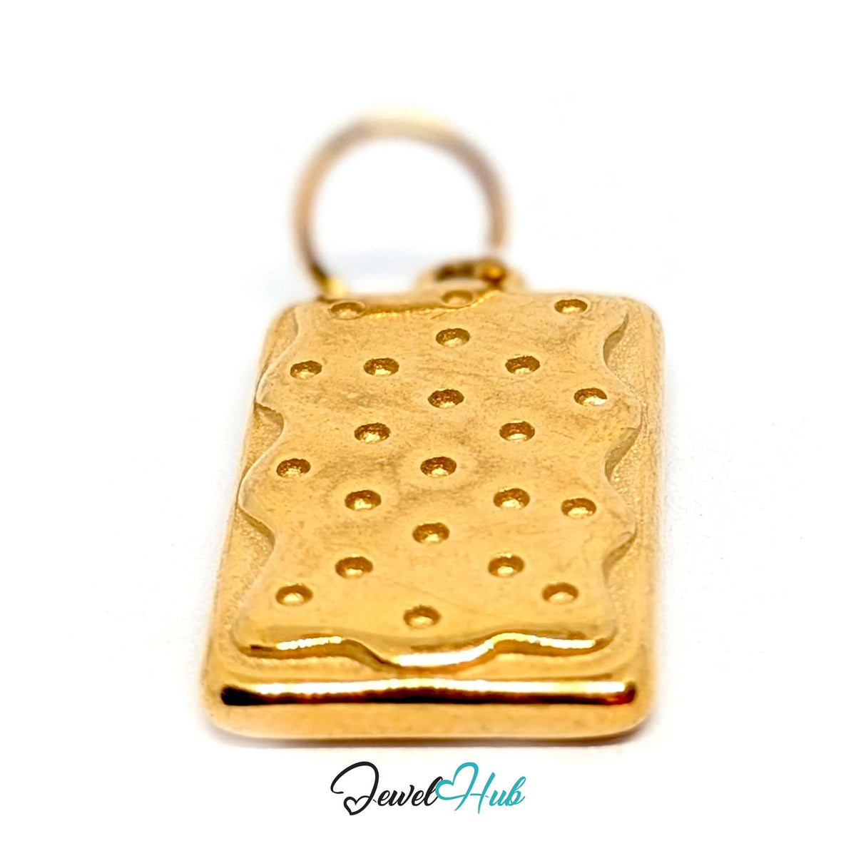 Side view of the gold-tone dotted biscuit charm - JewelHub