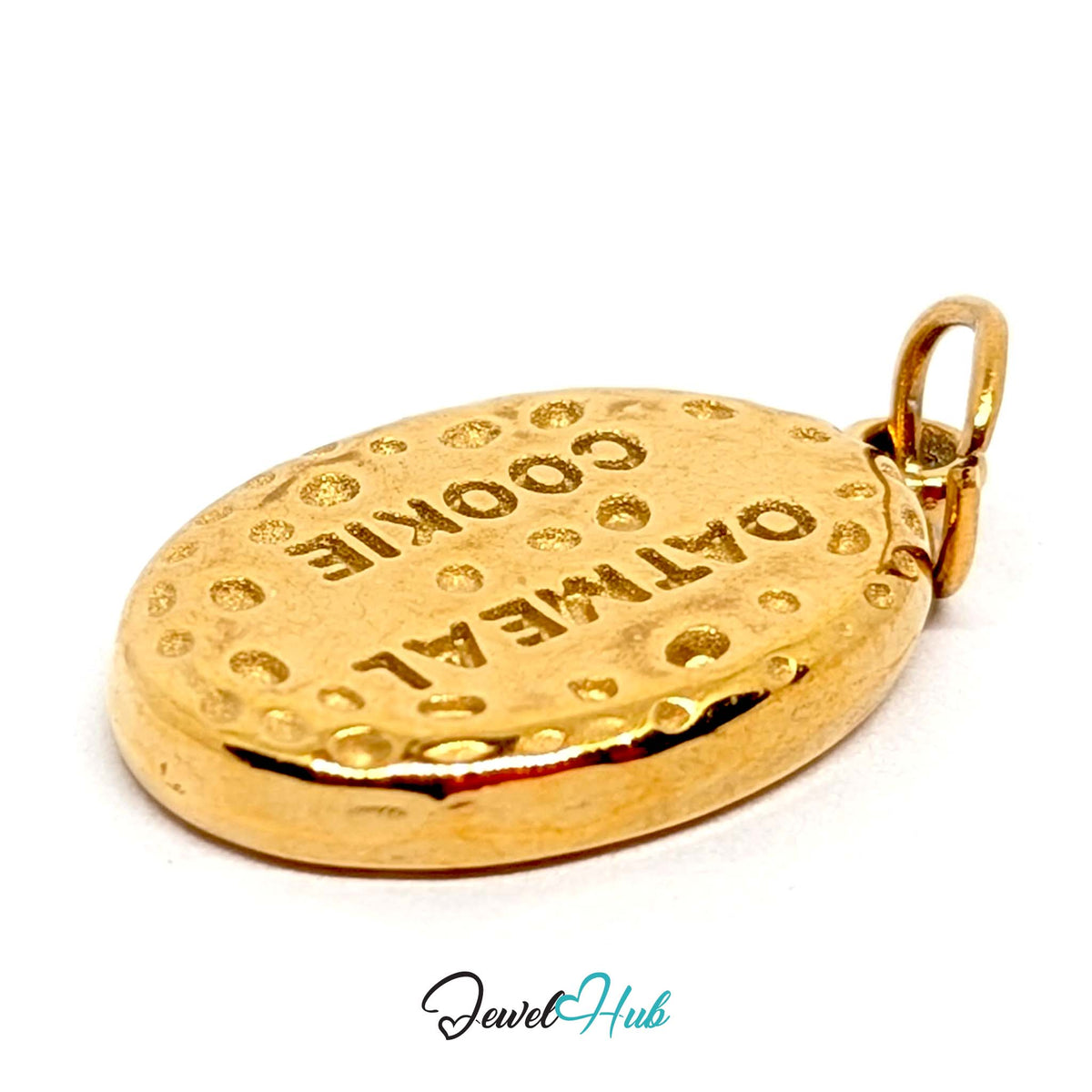 Side view of the gold-tone oatmeal cookie charm - JewelHub