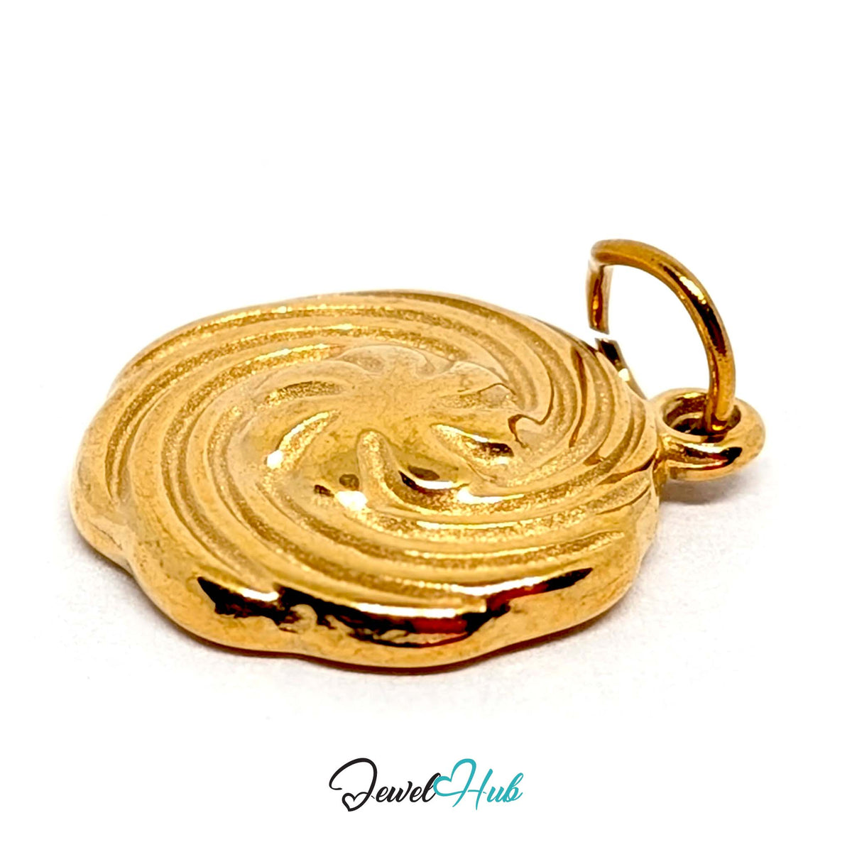 Angled view of the gold-tone swirl butter cookie charm - JewelHub