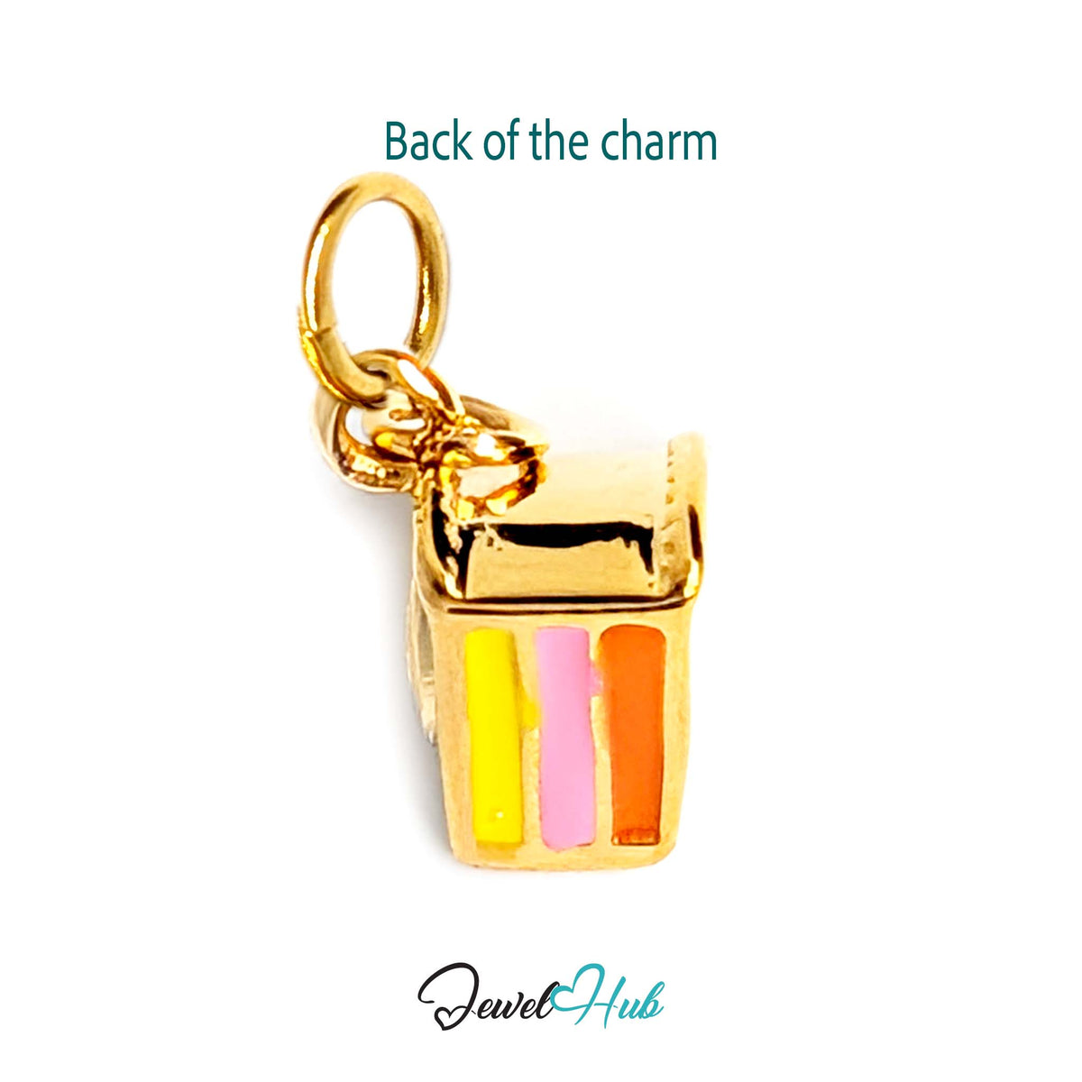 Back of the gold-tone layered cake slice charm showing the sculpted reverse - JewelHub