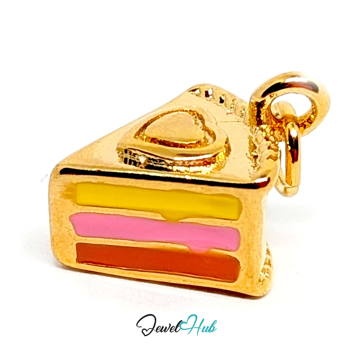 Side view of the gold-tone layered cake slice charm - JewelHub