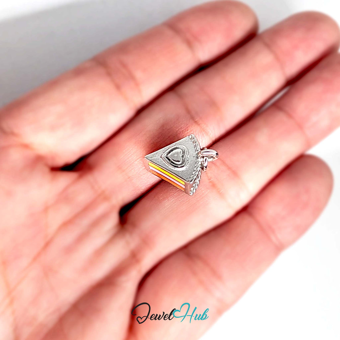 Layered cake slice charm in silver-tone stainless steel - JewelHub