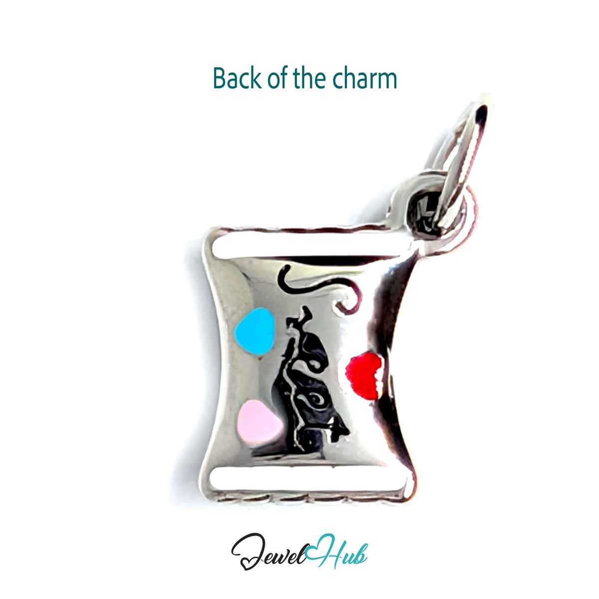 Back of the silver-tone sweet candy wrapper charm showing the sculpted reverse - JewelHub