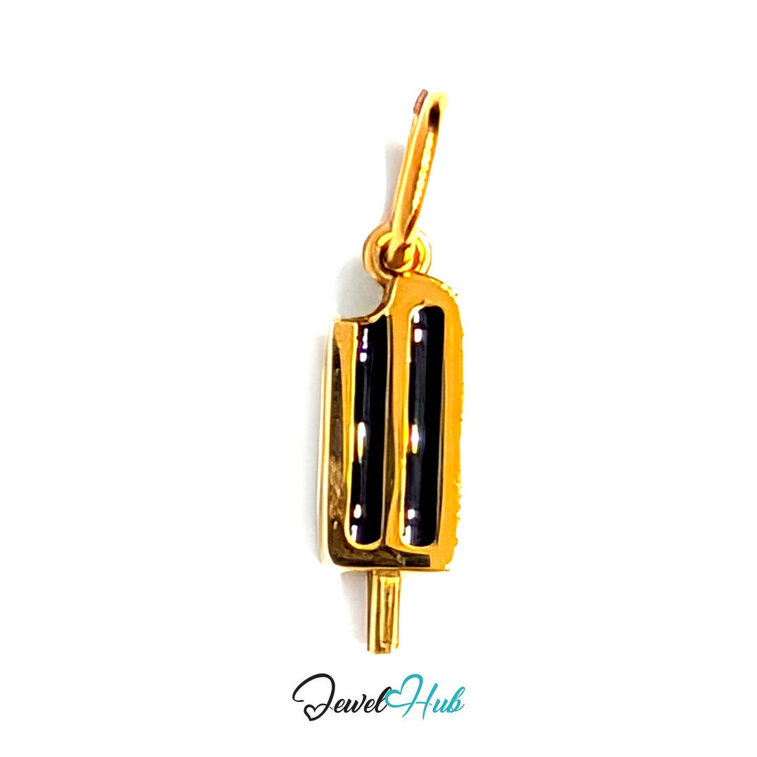 Black stripe ice lolly charm in gold-tone stainless steel - JewelHub