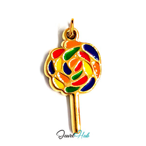 Rainbow swirl lollipop charm in gold-tone stainless steel - JewelHub