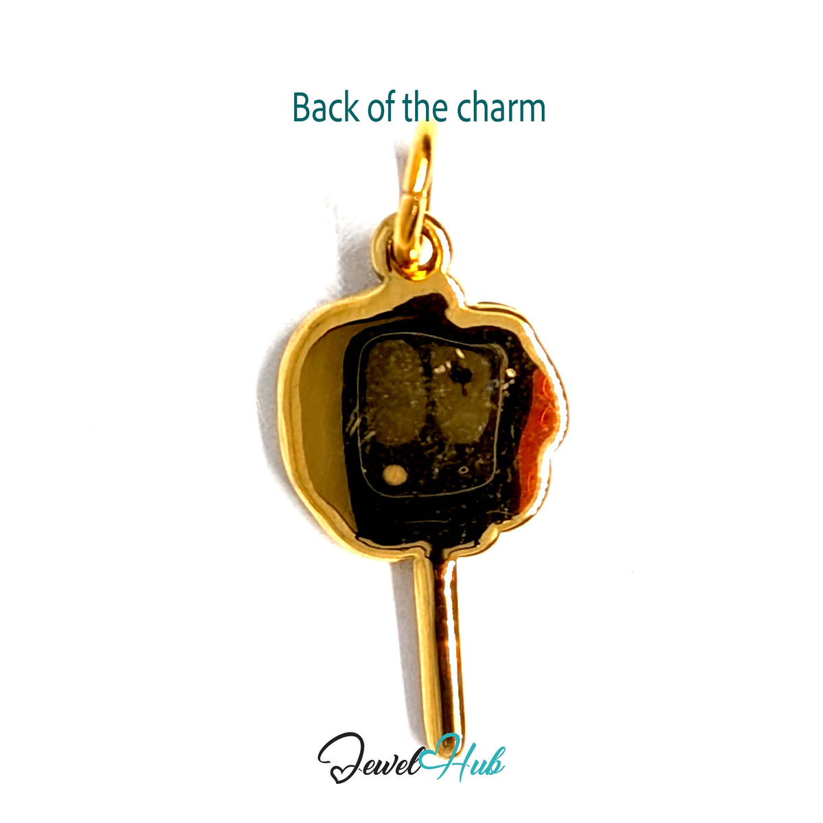Back of the gold-tone rainbow swirl lollipop charm showing the sculpted reverse - JewelHub