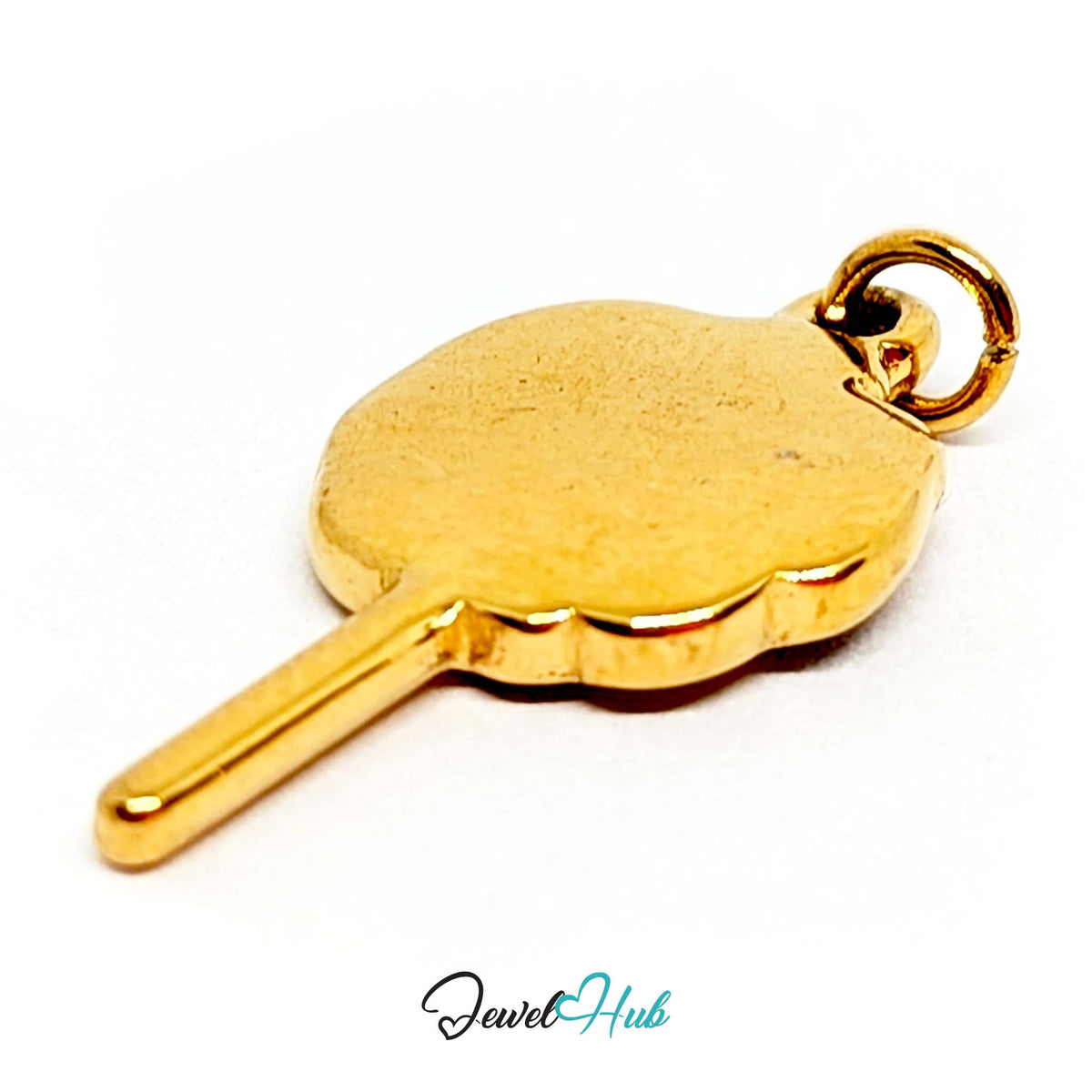 Side view of the gold-tone rainbow swirl lollipop charm - JewelHub