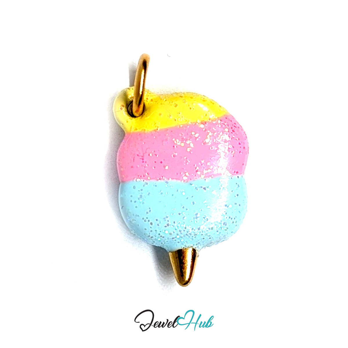 Pastel glitter cotton candy charm in gold-tone stainless steel - JewelHub