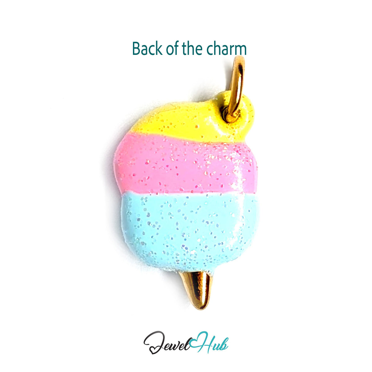 Back of the gold-tone pastel glitter cotton candy charm showing the sculpted reverse - JewelHub