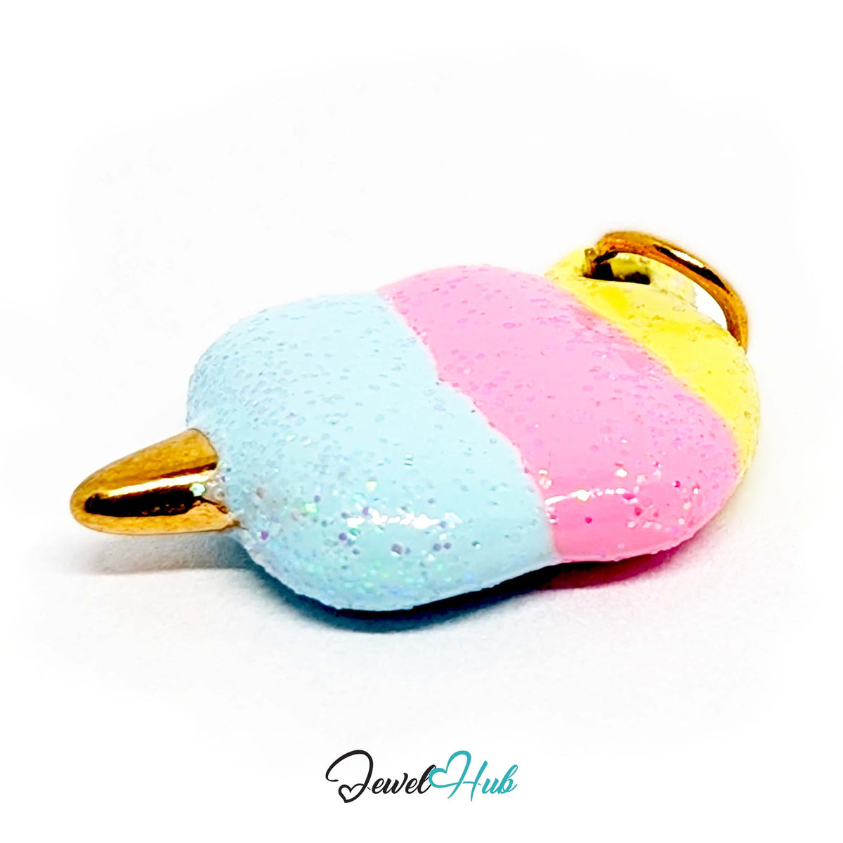 Angled view of the gold-tone pastel glitter cotton candy charm - JewelHub