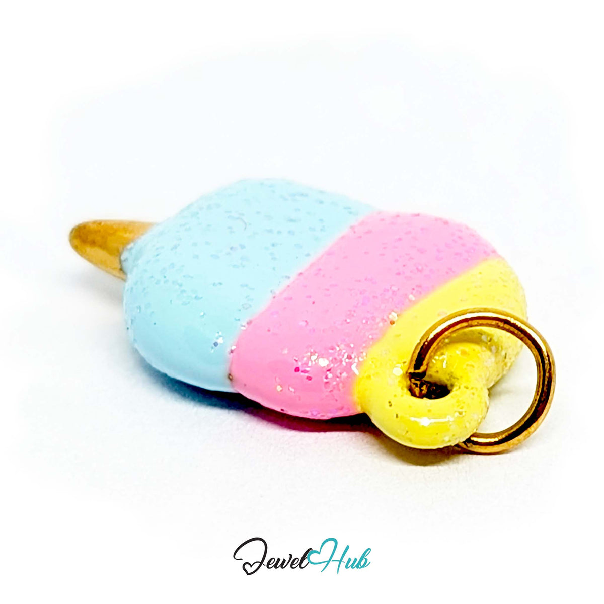 Side view of the gold-tone pastel glitter cotton candy charm - JewelHub