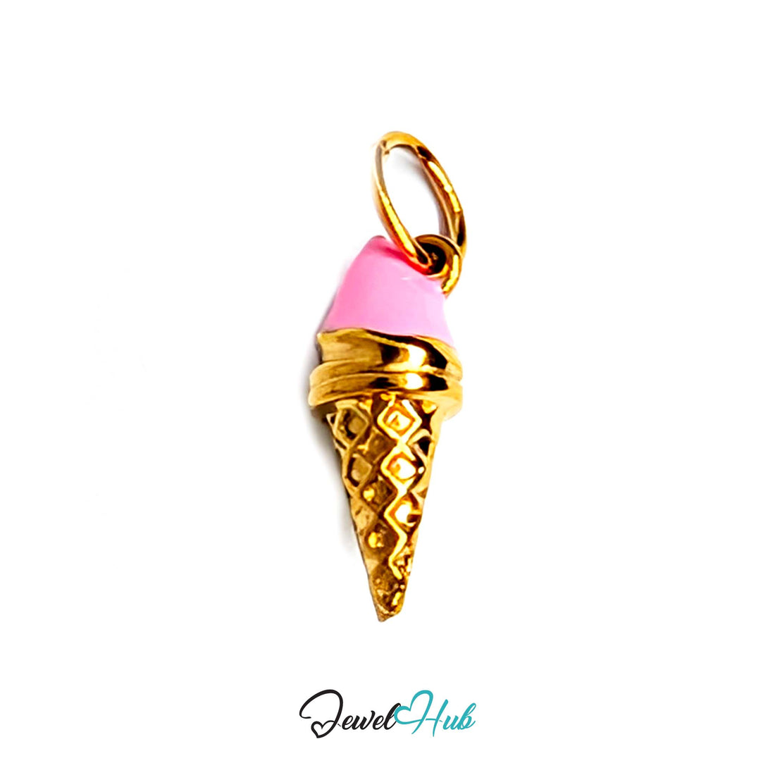 Pink scoop ice cream cone charm in gold-tone stainless steel - JewelHub