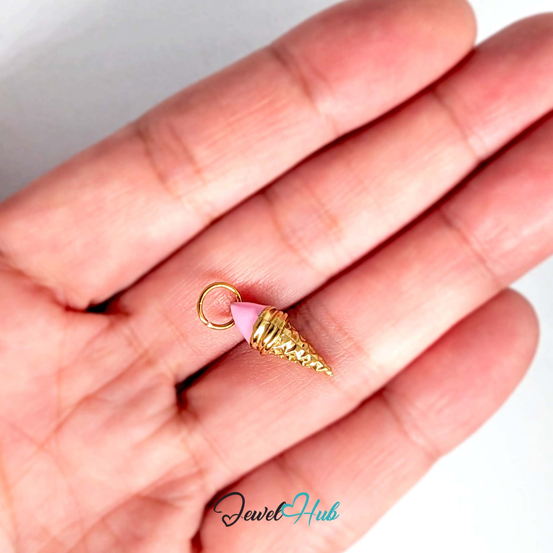 Pink scoop ice cream cone charm in gold-tone stainless steel - JewelHub