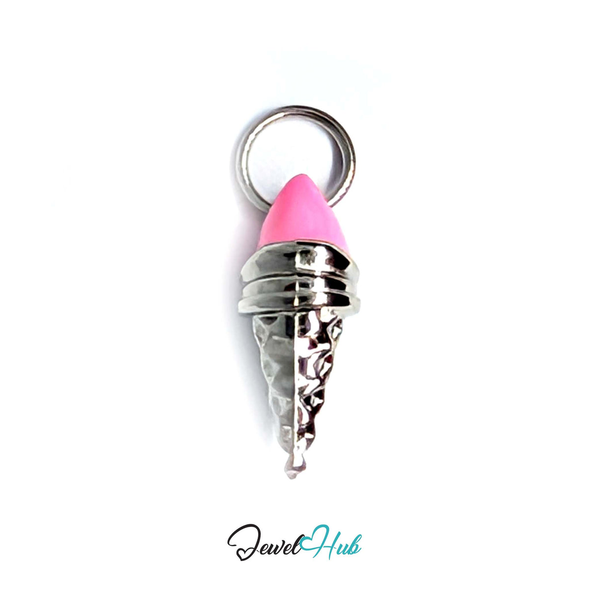 Pink scoop ice cream cone charm in silver-tone stainless steel - JewelHub