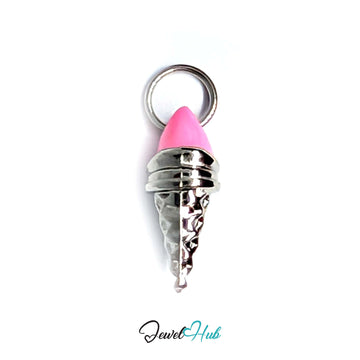 Pink scoop ice cream cone charm in silver-tone stainless steel - JewelHub
