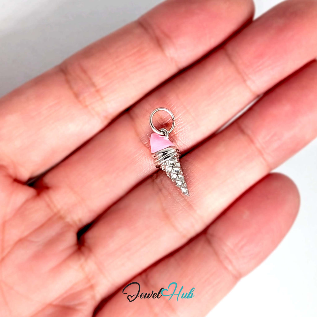 Pink scoop ice cream cone charm in silver-tone stainless steel - JewelHub