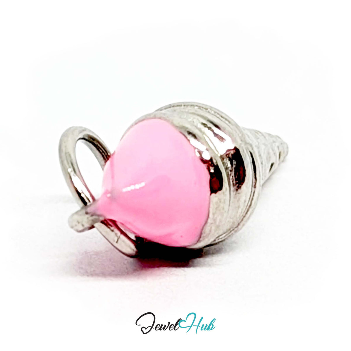 Side view of the silver-tone pink scoop ice cream cone charm - JewelHub