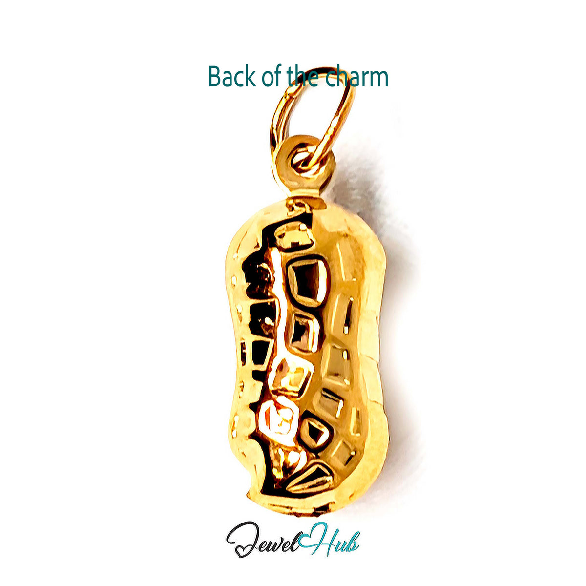 Back of the gold-tone hammered peanut charm showing the sculpted reverse - JewelHub