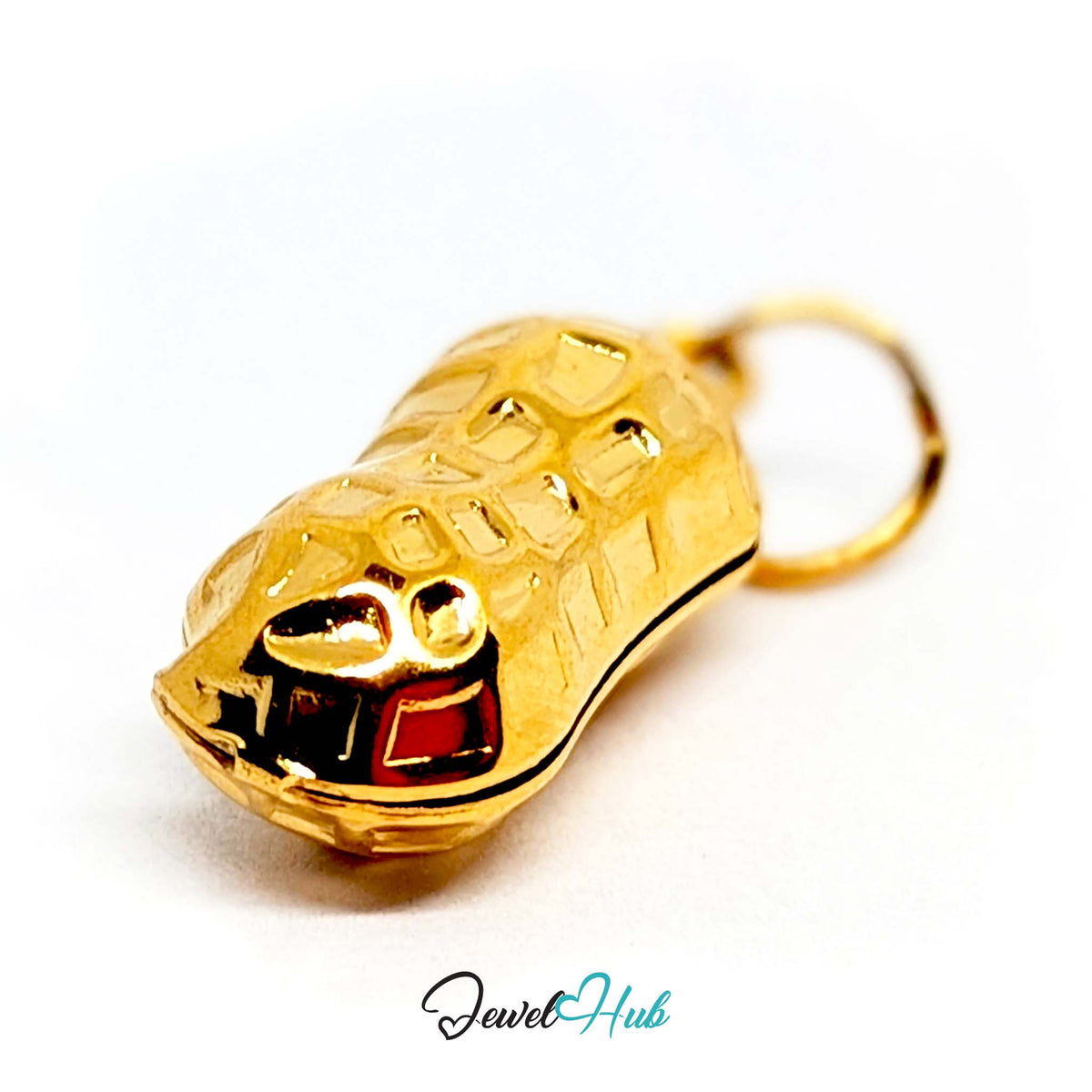 Side view of the gold-tone hammered peanut charm - JewelHub