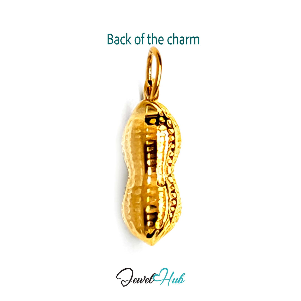 Back of the gold-tone dotted peanut charm showing the sculpted reverse - JewelHub