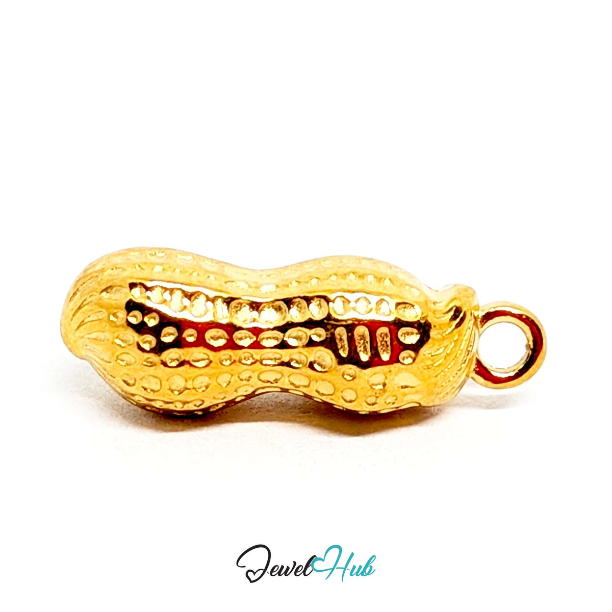 Angled view of the gold-tone dotted peanut charm - JewelHub