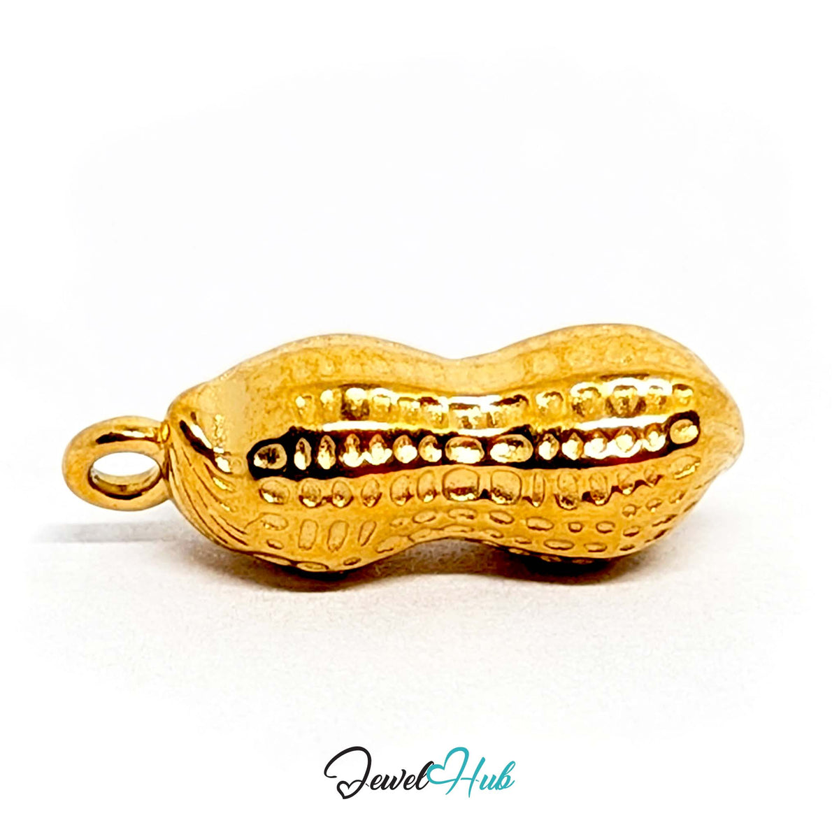 Close-up of the gold-tone dotted peanut charm detail - JewelHub