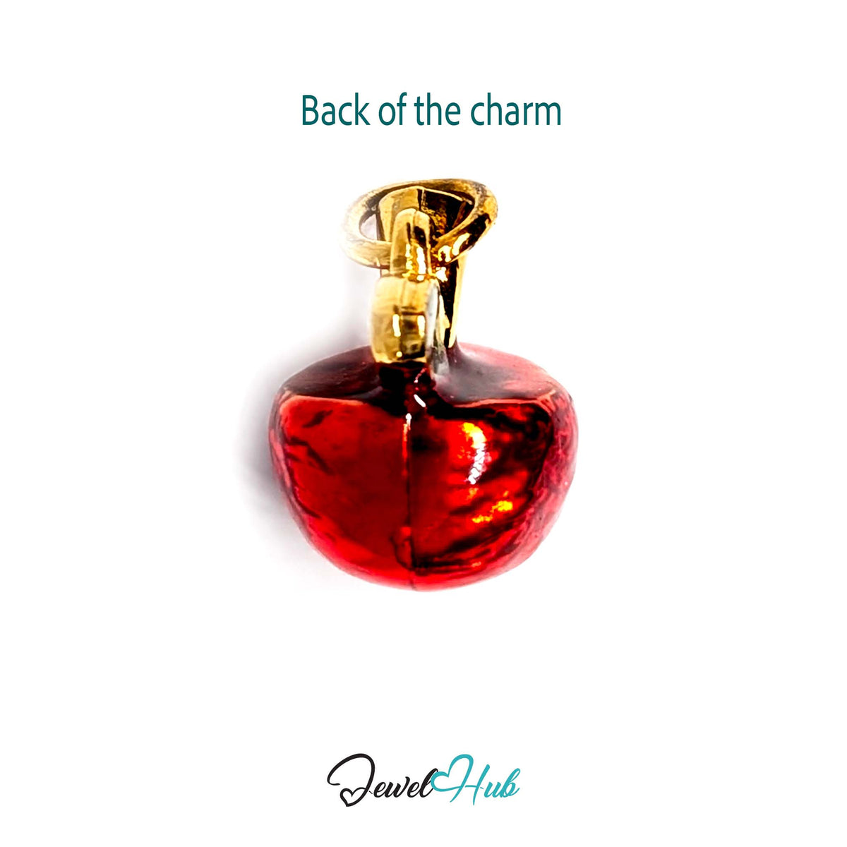 Back of the gold-tone red apple charm showing the sculpted reverse - JewelHub