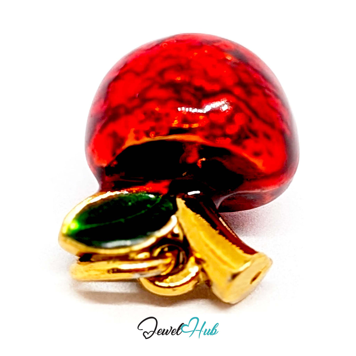 Side view of the gold-tone red apple charm - JewelHub