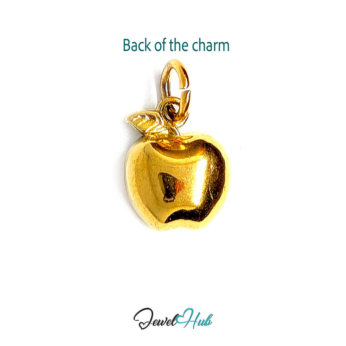 Back of the gold-tone apple half charm showing the sculpted reverse - JewelHub