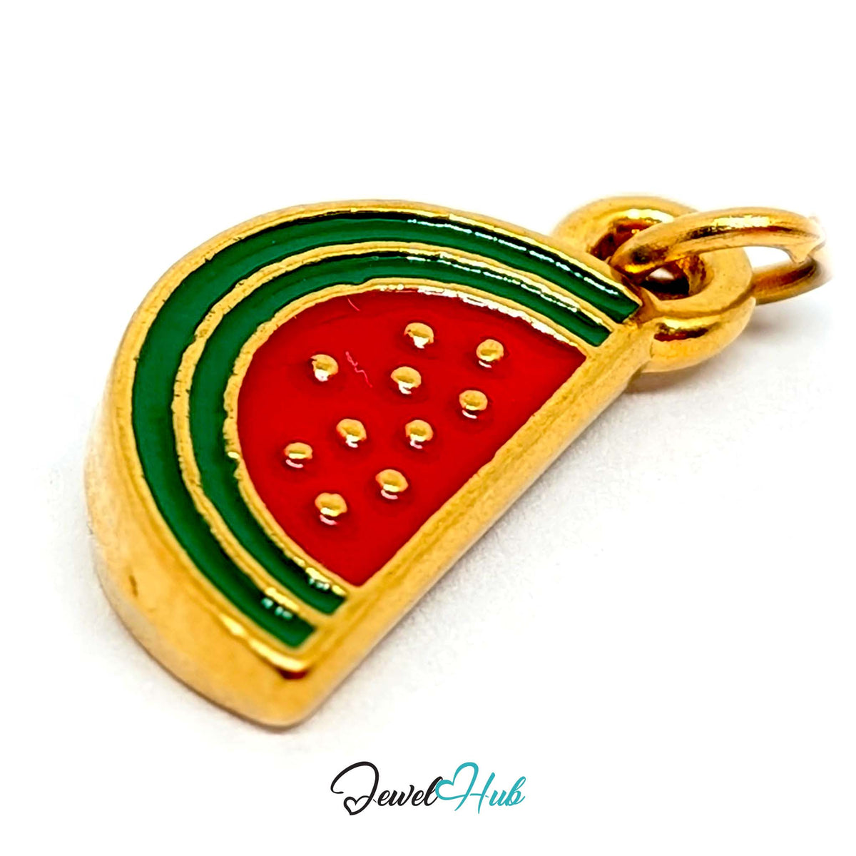 Side view of the gold-tone watermelon slice charm - JewelHub