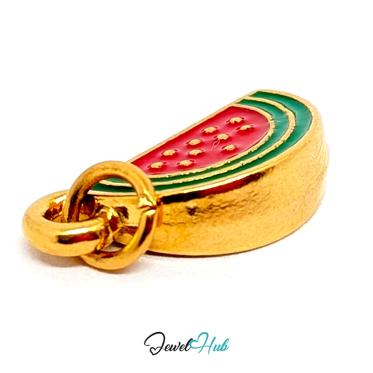 Close-up of the gold-tone watermelon slice charm detail - JewelHub