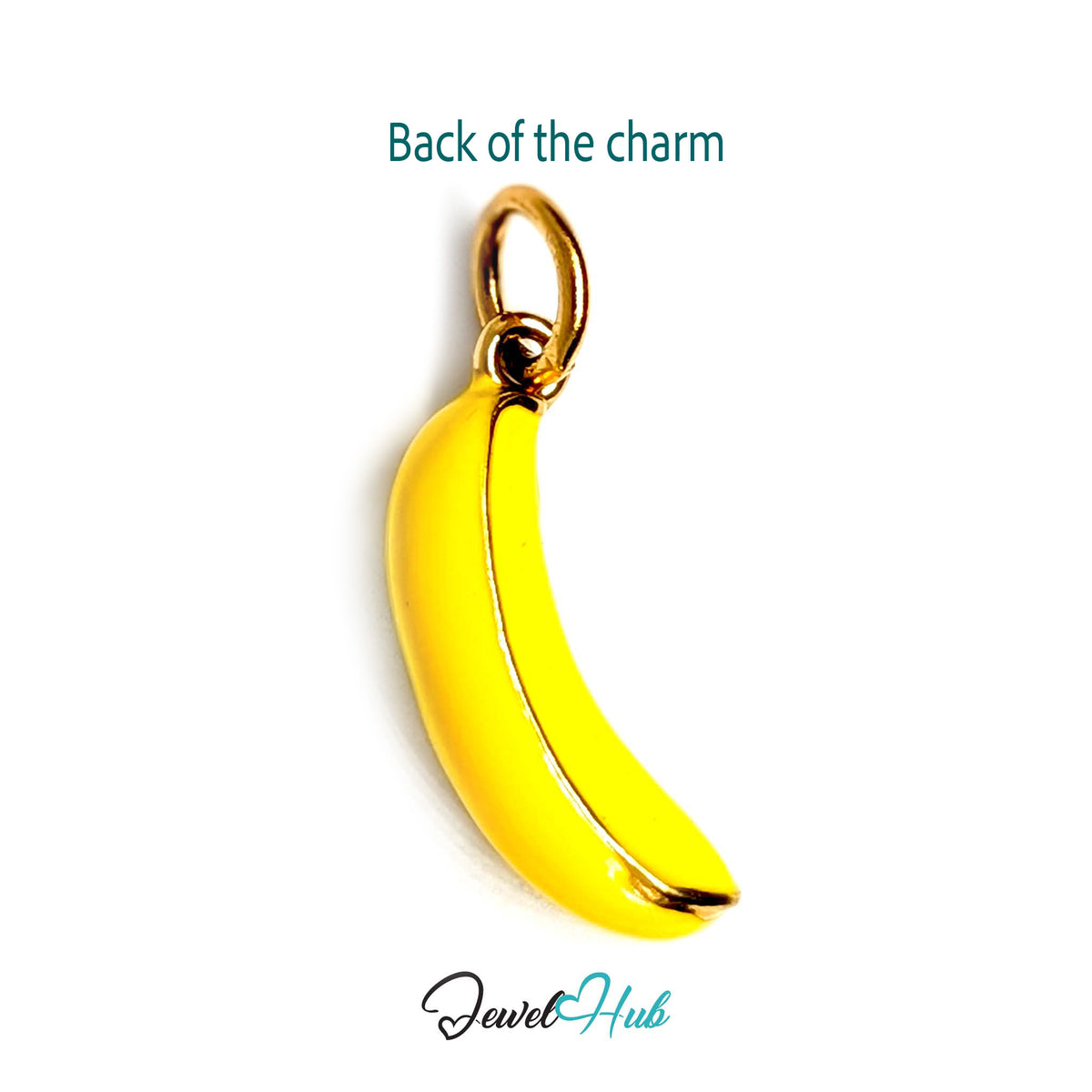 Back of the gold-tone yellow enamel banana charm showing the sculpted reverse - JewelHub