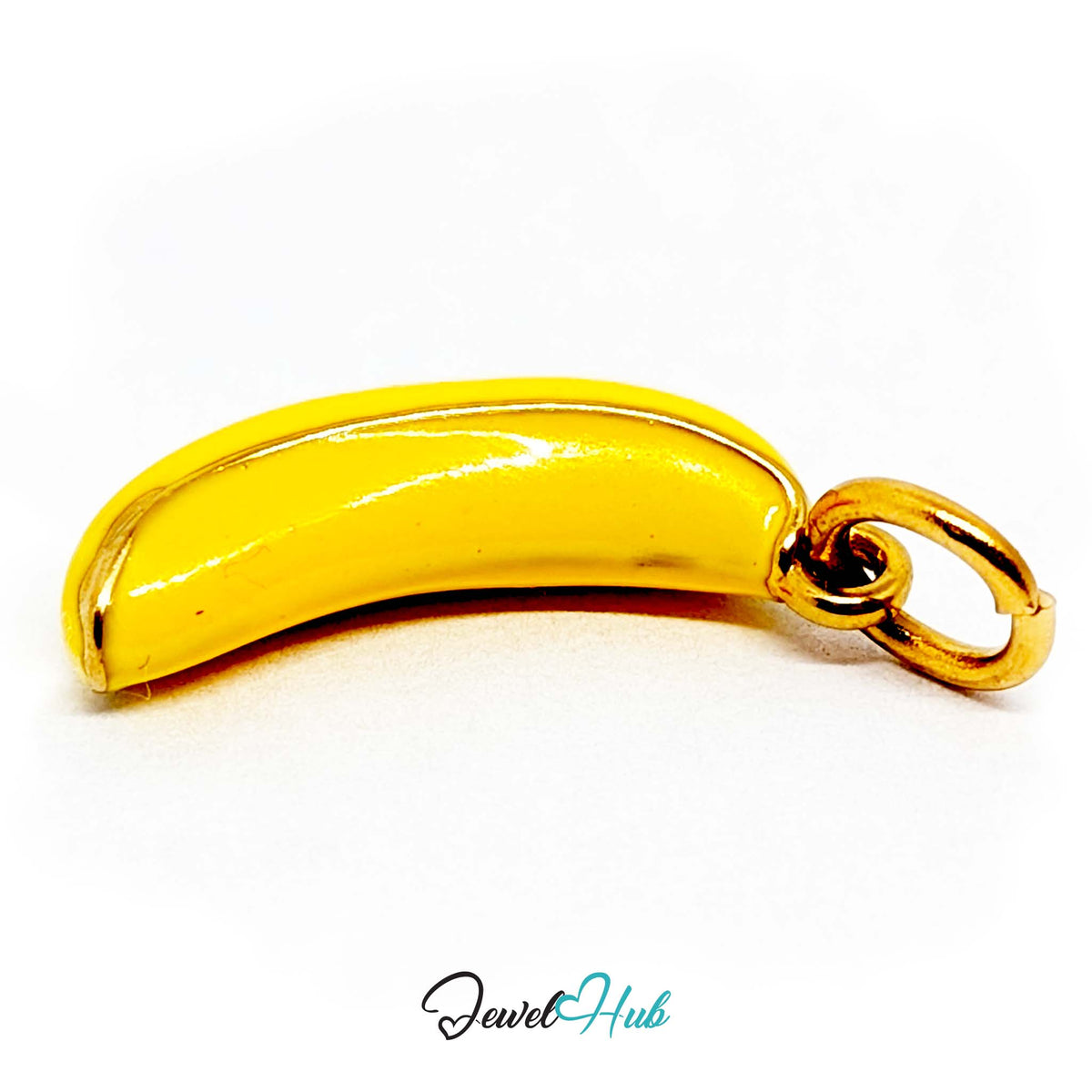 Angled view of the gold-tone yellow enamel banana charm - JewelHub