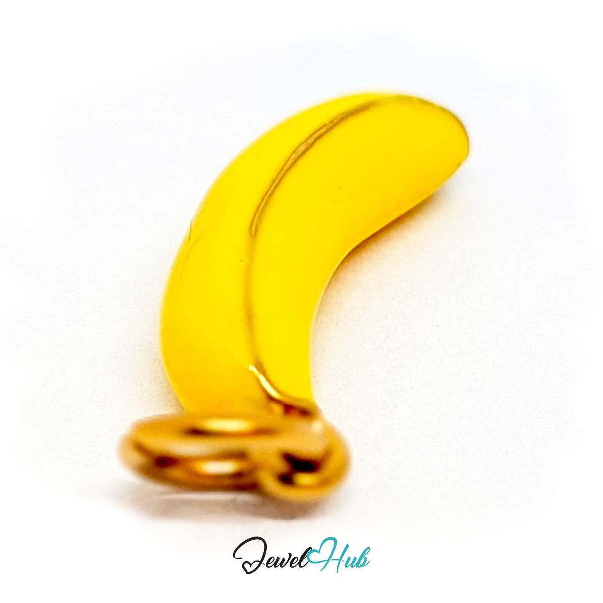 Side view of the gold-tone yellow enamel banana charm - JewelHub