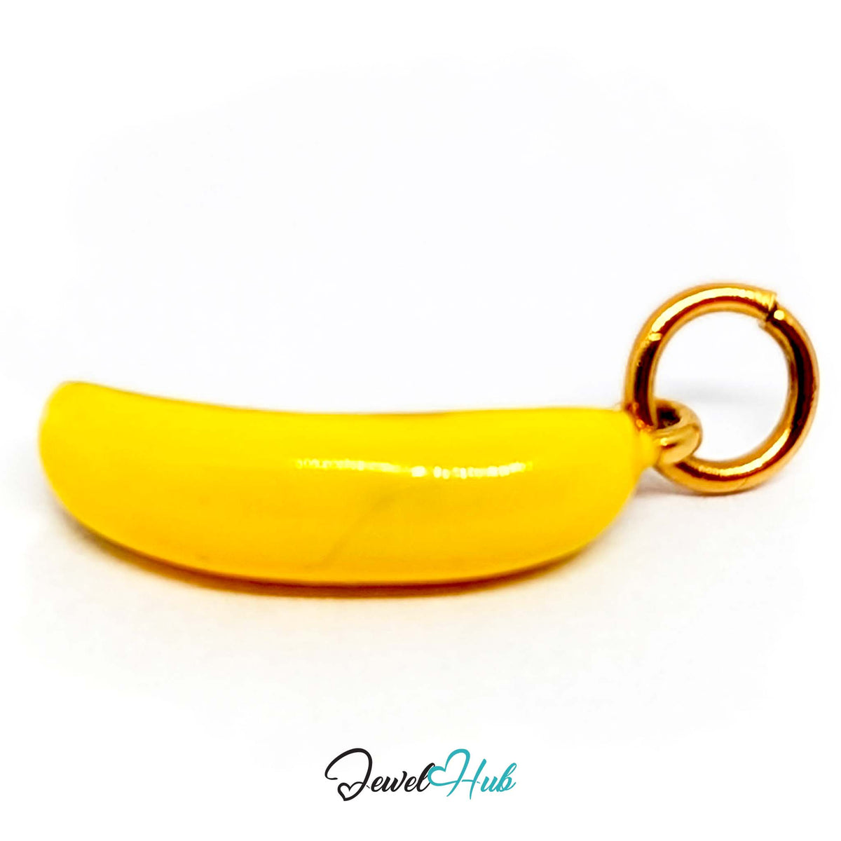 Close-up of the gold-tone yellow enamel banana charm detail - JewelHub