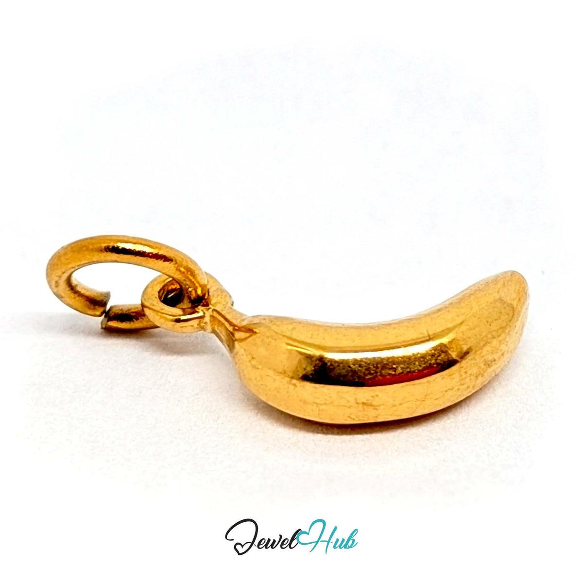 Angled view of the gold-tone polished banana charm - JewelHub