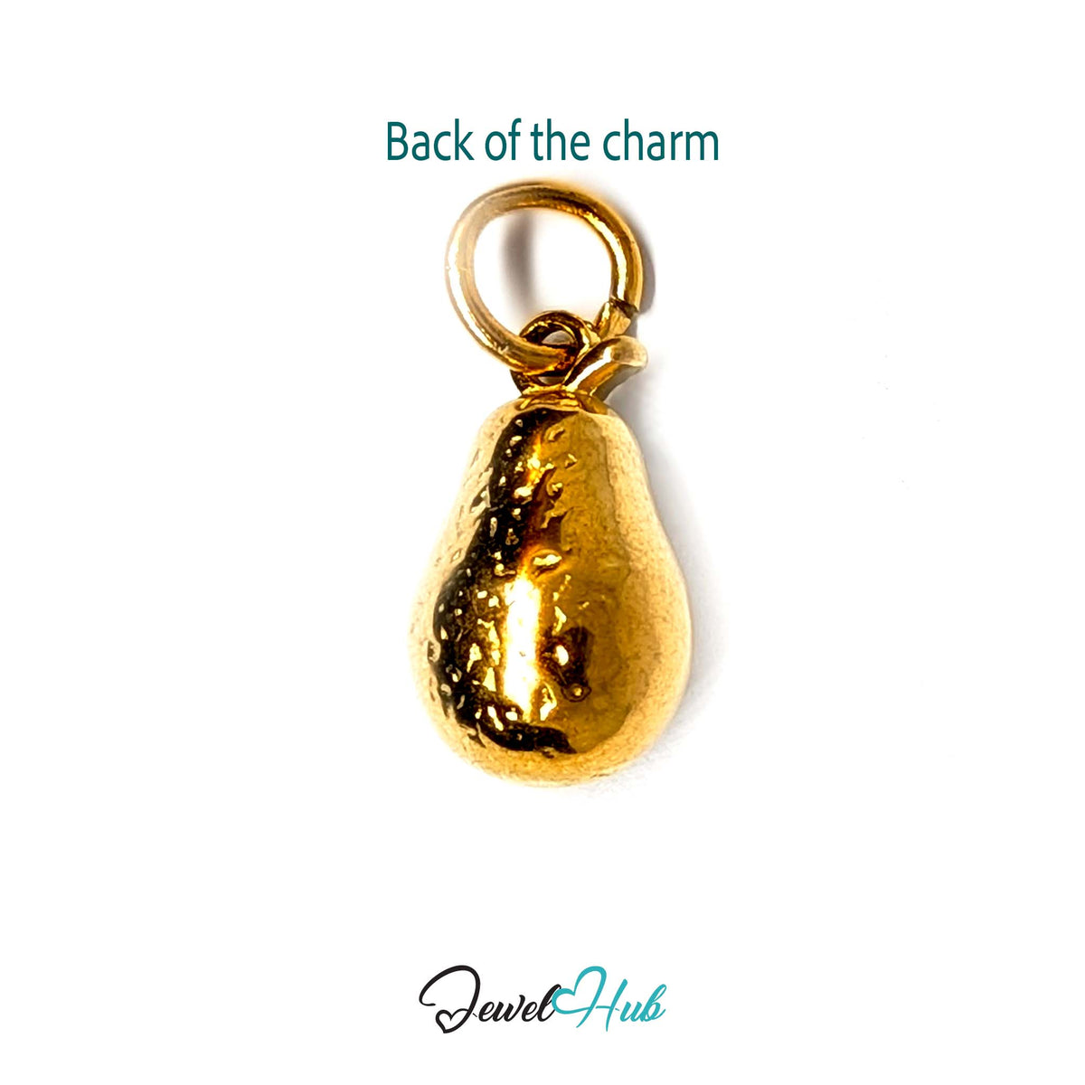 Back of the gold-tone hammered pear charm showing the sculpted reverse - JewelHub