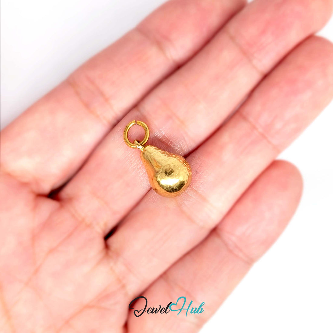 Hammered pear charm in gold-tone stainless steel - JewelHub