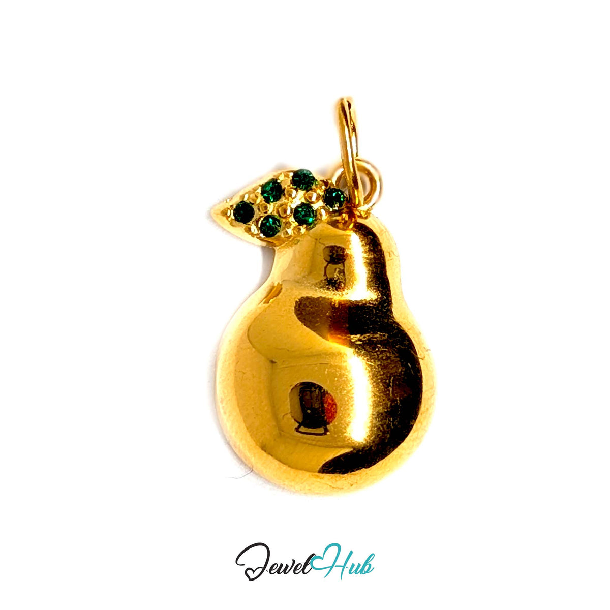Crystal leaf pear charm in gold-tone stainless steel - JewelHub