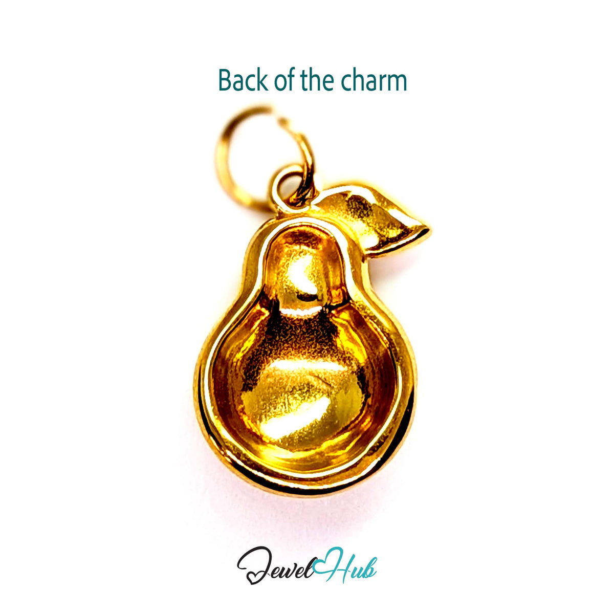 Back of the gold-tone crystal leaf pear charm showing the sculpted reverse - JewelHub
