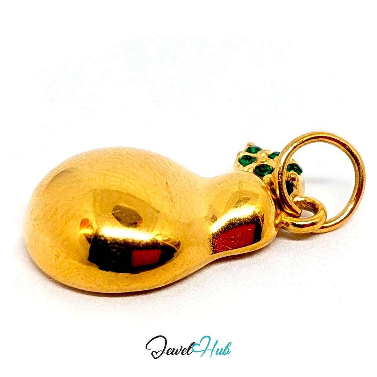 Angled view of the gold-tone crystal leaf pear charm - JewelHub