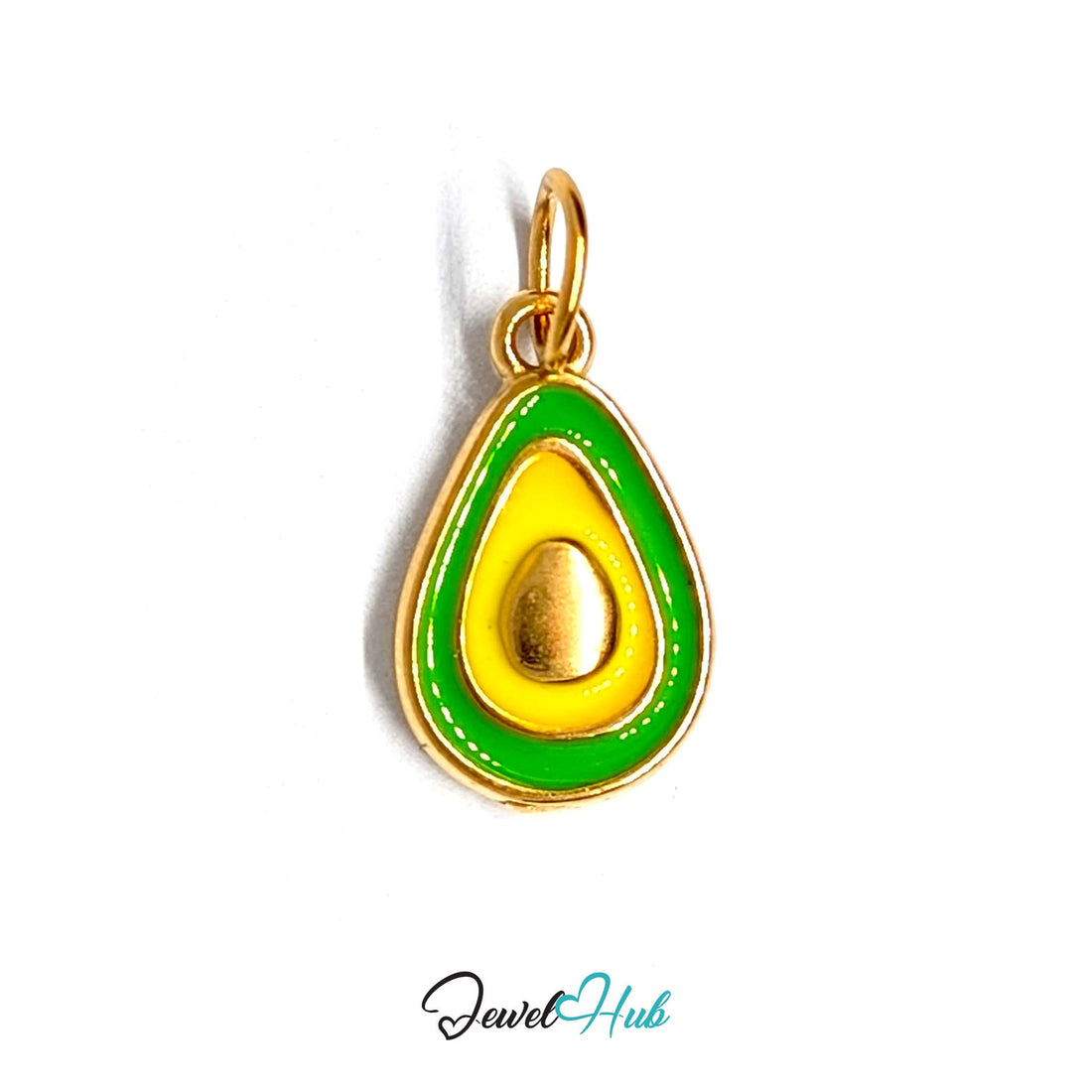 Green enamel avocado half charm in gold-tone stainless steel - JewelHub