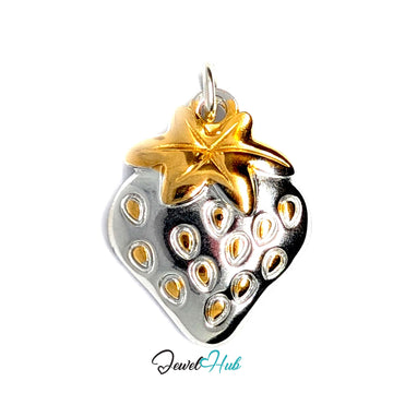 Two-tone strawberry charm in silver-tone stainless steel - JewelHub