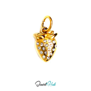 Crystal strawberry charm in gold-tone stainless steel - JewelHub