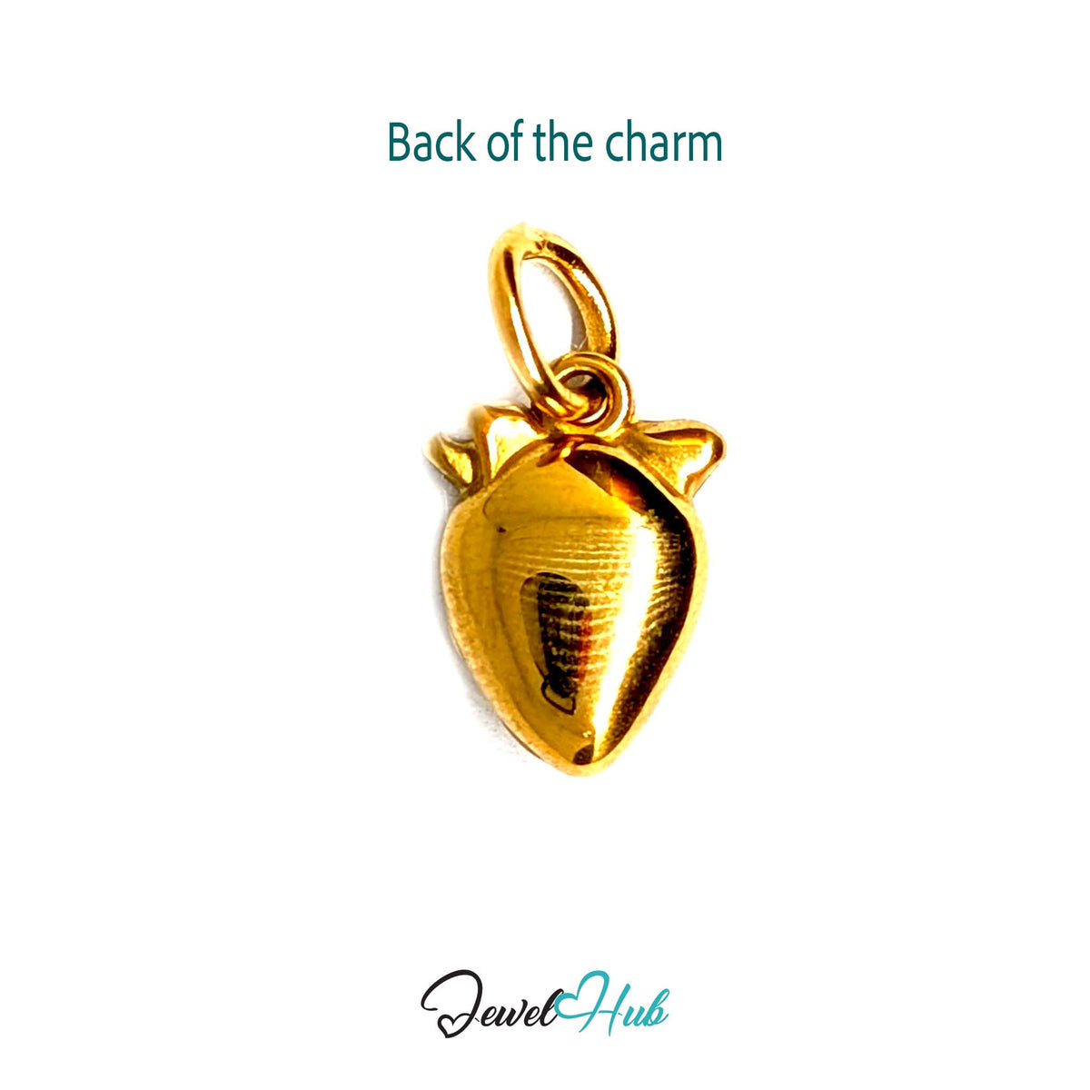 Back of the gold-tone crystal strawberry charm showing the sculpted reverse - JewelHub