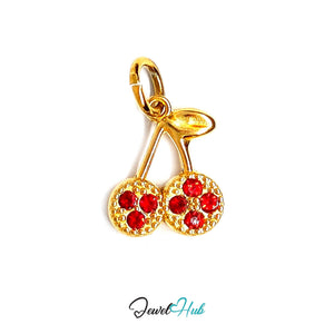 Red stone cluster cherry charm in gold-tone stainless steel, with red glue-set crystals - JewelHub