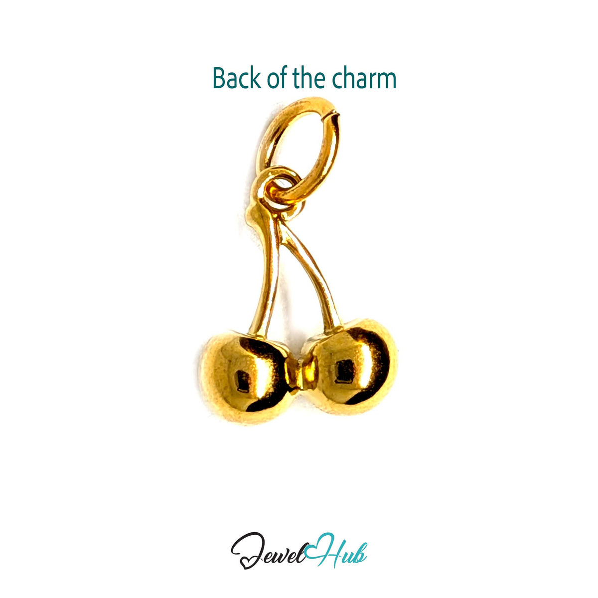 Back of the gold-tone polished cherry charm showing the sculpted reverse - JewelHub