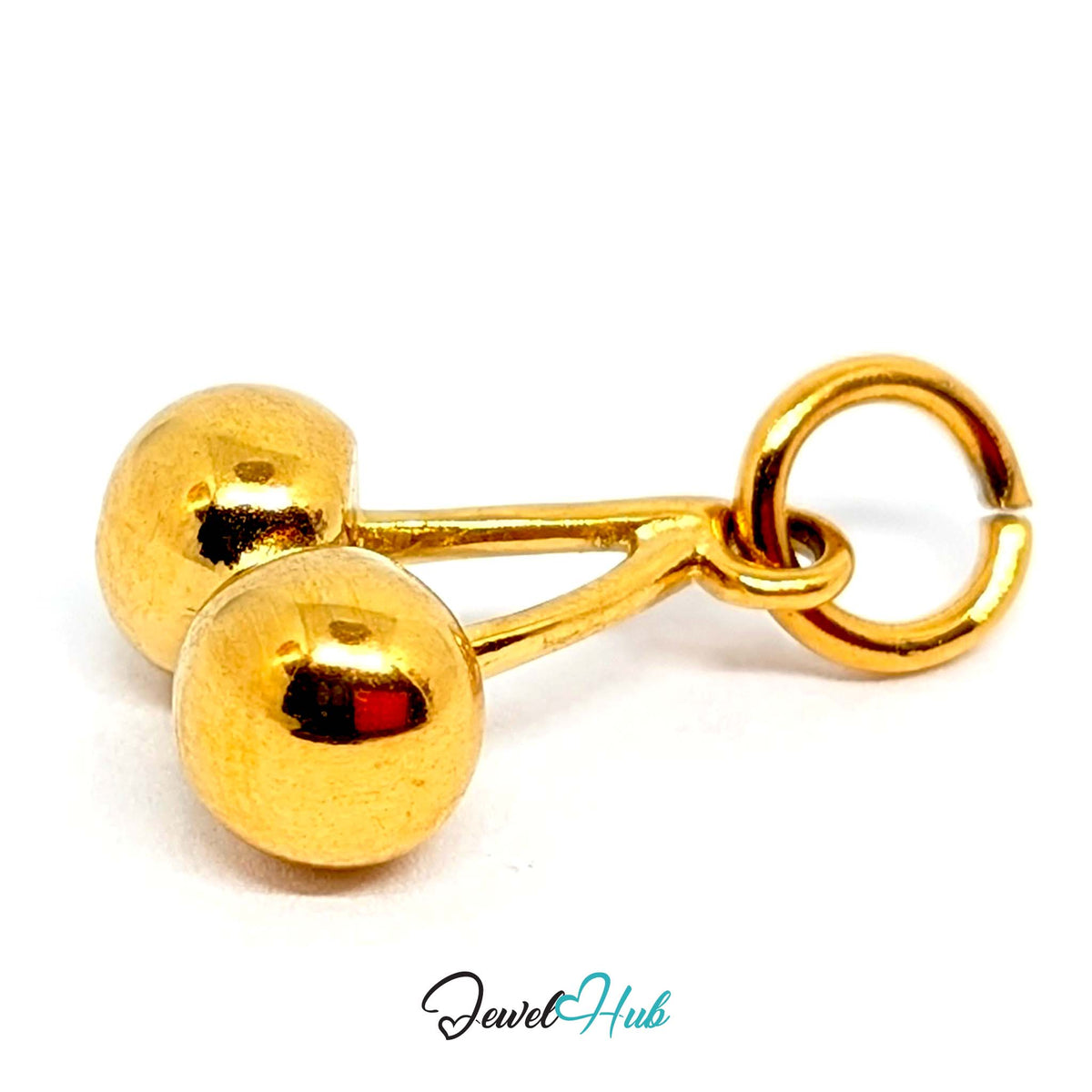 Angled view of the gold-tone polished cherry charm - JewelHub
