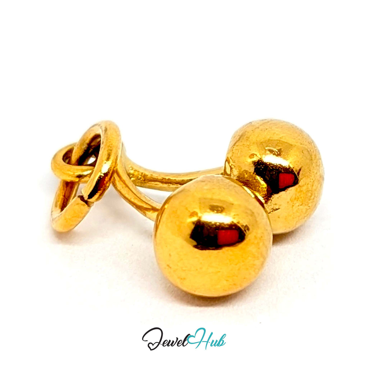 Side view of the gold-tone polished cherry charm - JewelHub